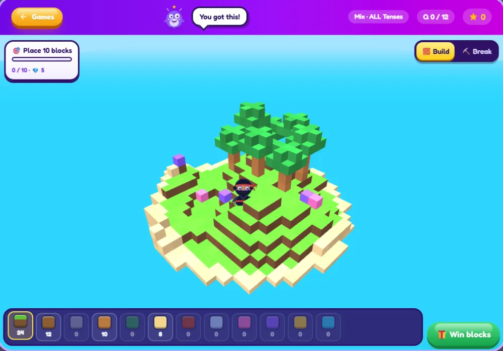 Block World: ඉංග්‍රීසි ප්‍රශ්න වලට උත්තර දීලා දිනන කොටු වලින් හදන 3D දූපතක්