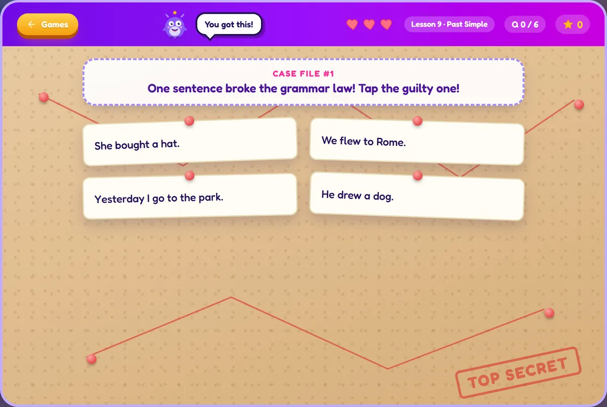 Tense Detective: One sentence is guilty. Can you find it?